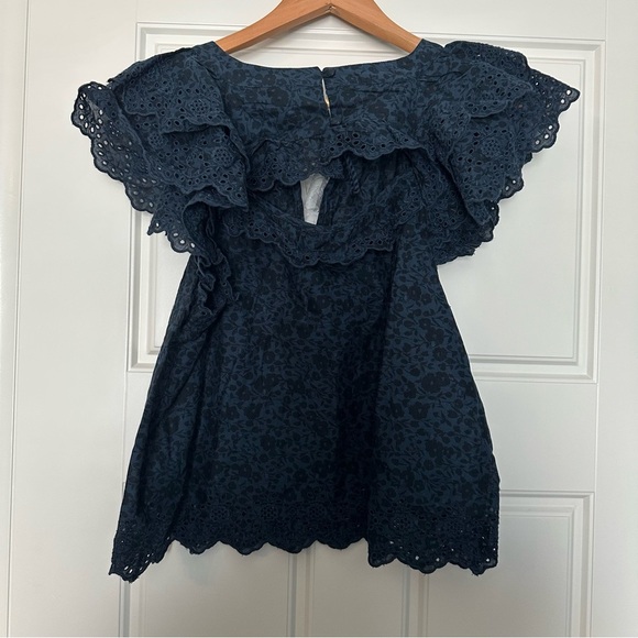 AE77 American Eagle Navy Women’s Peasant Boho Blouse Dress Shirt Small - Picture 3 of 4